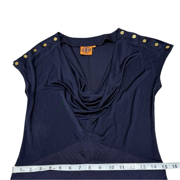 Tory Burch - Navy Silk Cowl Neck Dress W/gold Tone Buttons Size Small - Picture 6 of 8